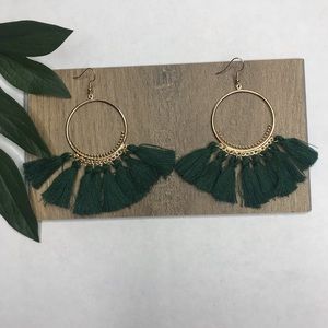 Boho Green Fringe Earrings